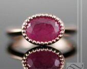 Ruby Engagement Ring in Milgrain - A simple Ruby Solitaire Ring - 14k rose gold