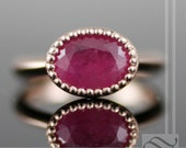 Ruby Engagement Ring in Milgrain - A simple Ruby Solitaire Ring - 14k rose gold
