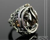 Black Fire Obsidian Ring - Bench Made - Sterling and Gold - Signet ring