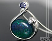 Freestyle Andamooka Opal Tension Pendant with Blue Sapphire - Sterling Silver