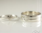 His and Hers Pixelated Heart Ring Set - Sterling Silver -Retro Gamer wedding Rings