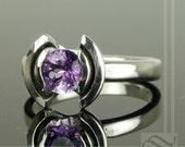 Amethyst Modern Tulip Ring - Sterling Silver Engagement ring or birthstone ring