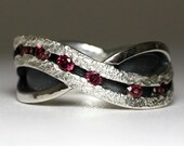 Garnet eternity ring - A River of Rhodolite - Wedding or anniversary ring in solid sterling silver