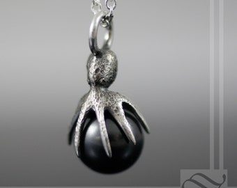 Black Pearl Octopus Pendant - Sterling Silver - Natural or imitation pearl - white or black pearl options