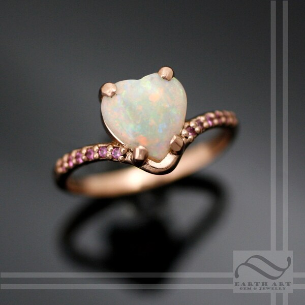 Anmutiger Australian Opal Herz in 14k Rose Gold-ein eine Art natürliche solid Opal- und rosa Saphir