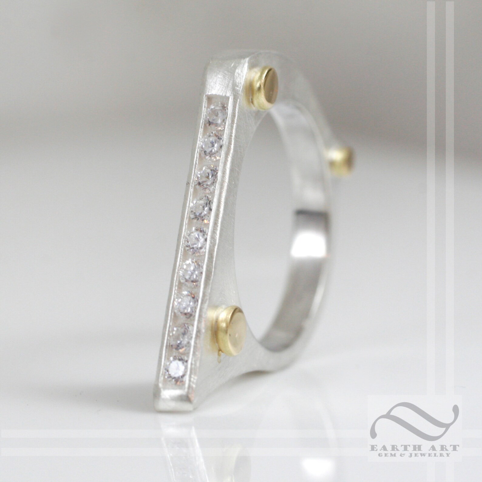 Modern Channel Set Stacking Ring - Sterling Silver and CZ or Gold and ...