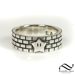 Bague étoile d&#39;invincibilité - argent sterling - alliance geek Super Mario Bros - bague rétro