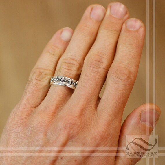 Fleur De Lis - Mens Ring - Solid Sterling, 10kor 14k Gold