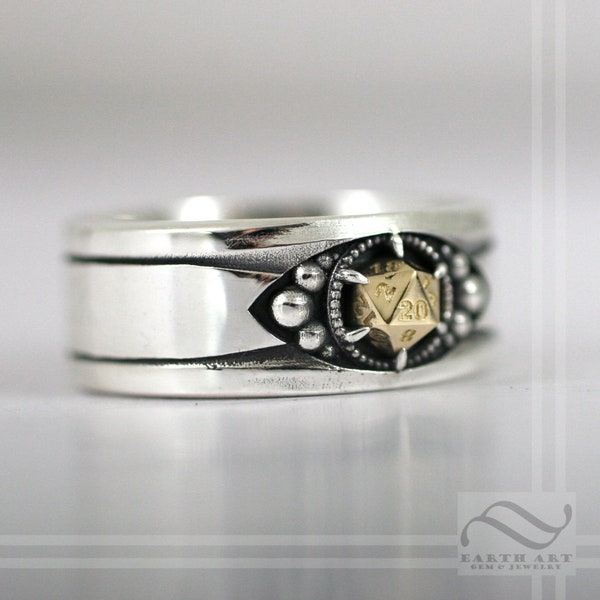 D20 Mens Band Mixed metals sterling and 14k options The Original D&D Themed Dice Ring Mens Wedding Band