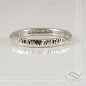 2mm Hand textured tree bark ring - Sterling Silverwhite, rose or yellow gold