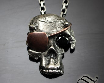 Demon Pirate Skull Pendant - Sterling silver with Black Cubic Zirconia