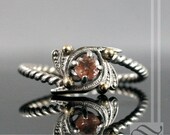 Oregon Sunstone Art Deco Engagement or Promise Ring in Sterling silver and yellow gold