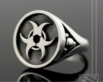 Anillo de sello de peligro biológico - Plata de ley maciza