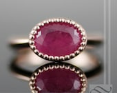 Ruby Engagement Ring in Milgrain - A simple Ruby Solitaire Ring - 14k rose gold