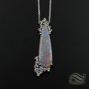 Australian opal Drop Pendant - 14k White gold