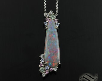 Australian opal Drop Pendant - 14k White gold