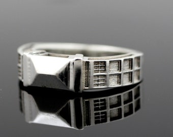 Police Box Ring Solid Sterling Silver - plain mens or ladies signet or wedding band