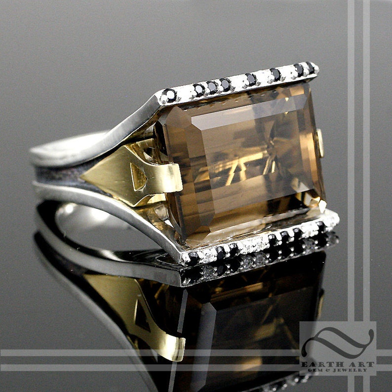 Smokey Quartz Cocktail ring in Sterling and 18k image 1