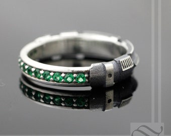 Emerald Light Saber Ring - Sterling Silver - geeky green wedding band, anniversary ring or promise ring