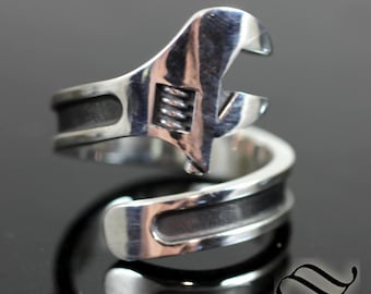 Adjustable Wrench Ring - Sterling Silver - Crescent Wrench Ring