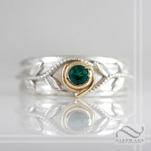 Mens Kokiri Emerald Ring - Legend of Zelda - Geeky mens wedding band or engagement ring - sterling silver and 18k yellow gold