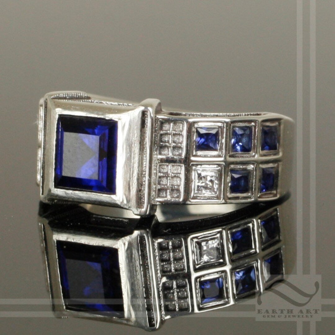 Level 3 Police Box Ring Solid Sterling Silver - With Lab Sapphires and ...