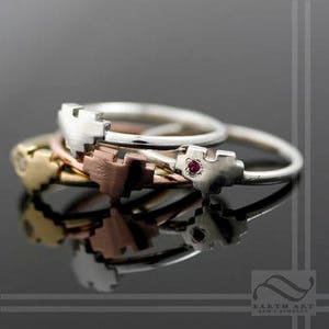 His and Hers Pixelated Heart Ring Set Sterling Silver Retro Gamer wedding Rings image 4