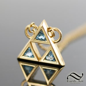 Triforce Necklace -  Sterling or 14k white gold and topaz - Geeky Zelda Pendant -  Blue gemstones