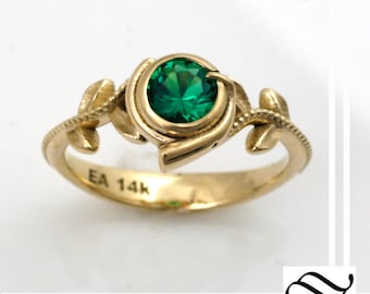 Kokiri Emerald Ring - Legend of Zelda - Geeky Engagement Ring - 14k yellow or white Gold