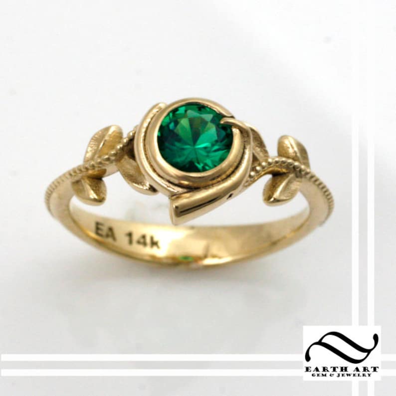 Kokiri Emerald Ring Legend of Zelda Geeky Engagement Ring 14k yellow or white Gold image 1
