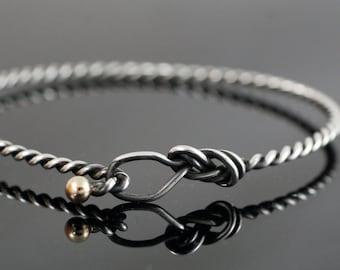 Figure 8 Rope Bangle - Sterling and 14k - Climbers knot Bracelet with hook closure - Twisted Solid Sterling Silver