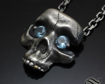 Starry Eyed Skull Pendant - Sterling and Topaz