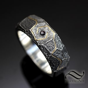 Ruby Druids Ring with Gold Inlay in Sterling Silver