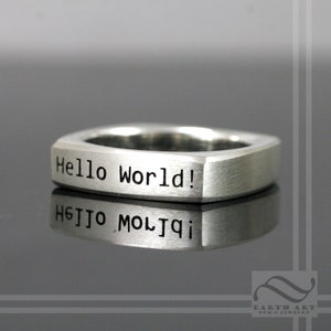 Hello World! Squircle Ring Solid Sterling Silver mens wedding band or programers  ring
