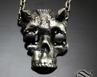 Demon Skull Pendant - Sterling silver with Black Cubic Zirconia