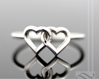 Double Love Heart Ring made in your choice of metal and size - Friendship or promise ring