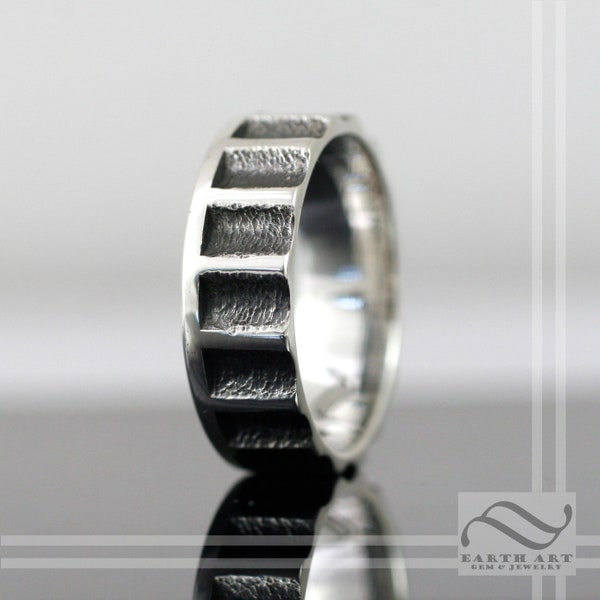 Mens Cog Ring in Sterling Silver or Gold wedding band