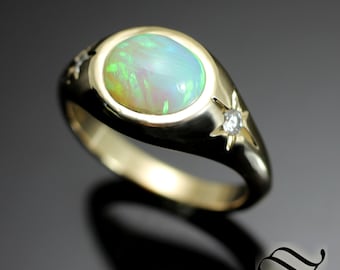 Opal and Diamond Starburst Ring - 14k gold