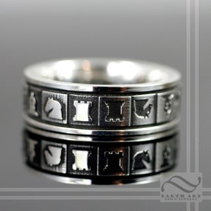 Chess Board Band in Sterling silver or gold