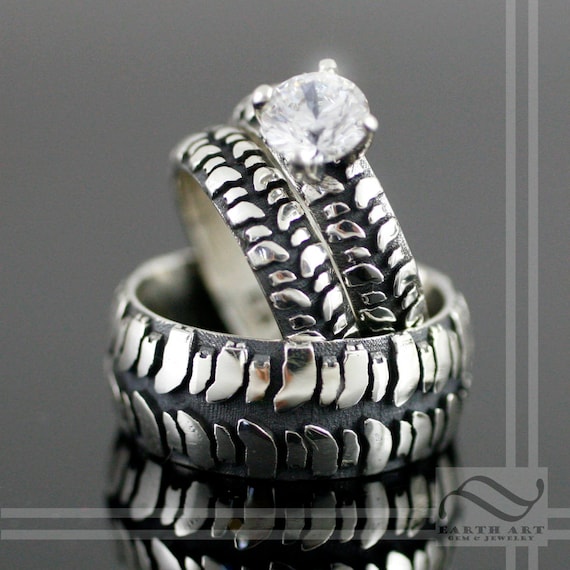 Tire tread wedding ring best sale set