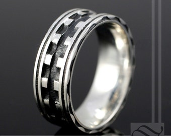 Mens Gears Band - Sterling Silver - Industrial steam punk wide wedding ring