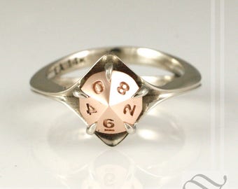 D20 Engagement ring in Mixed Metals - Sterling silver or white