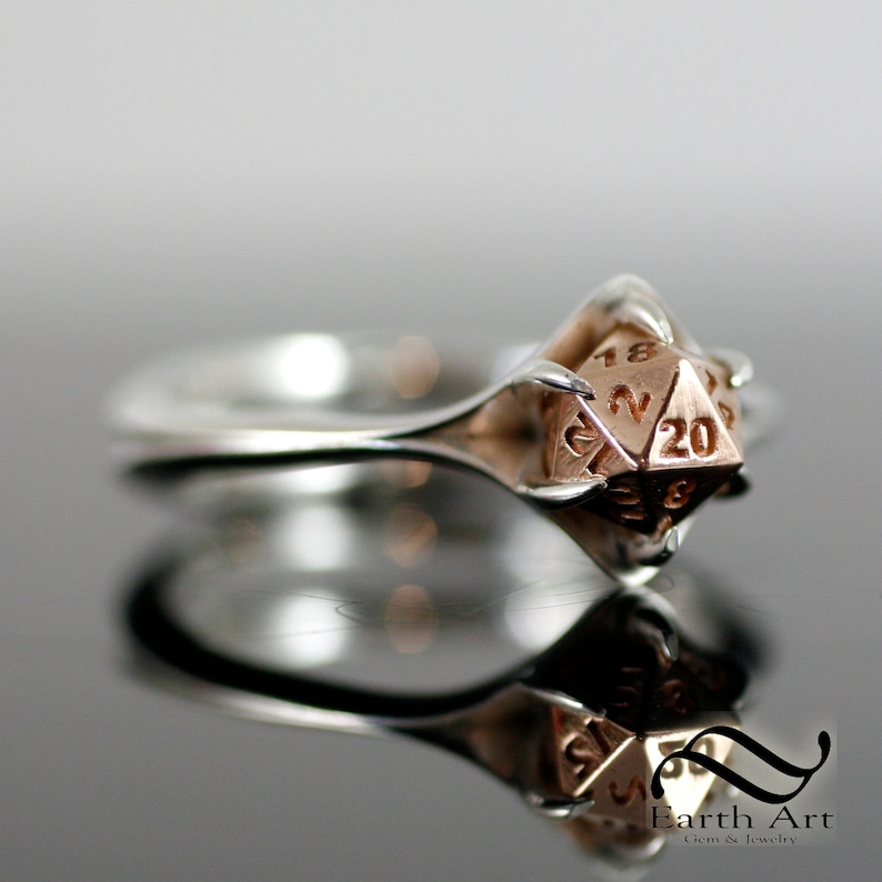 D20 Engagement ring in Mixed Metals Sterling silver or white gold with yellow or rose gold Geeky board Game Ring D&D image 7