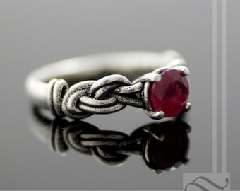 Belay On!  Natural Ruby solitaire Engagement Ring - Figure 8 knot climber rope ring