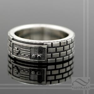 Bague de contrôleur de jeu NES simple - Alliance - Argent sterling massif - Bague de joueurs rétro