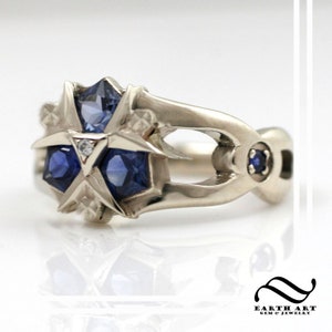 14k Zoras Sapphire Ring Custom Cut Sapphires Zelda Engagement Ring 14k white gold