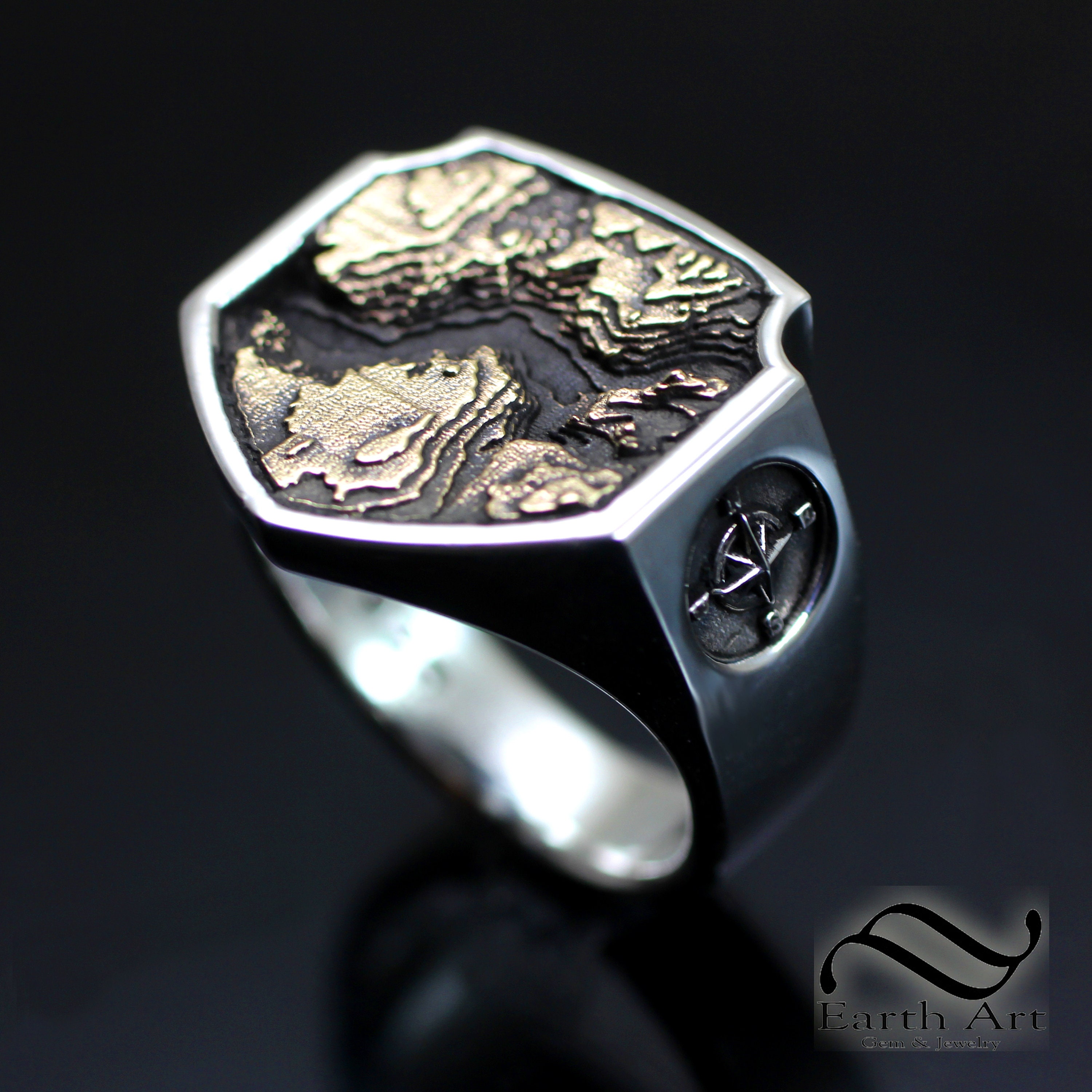 Yosemite Topo Signet Ring - Sterling and Bronze - Etsy