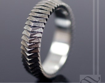 Segmented Scale Armor Ring - Sterling Silver wedding band - medieval Theme