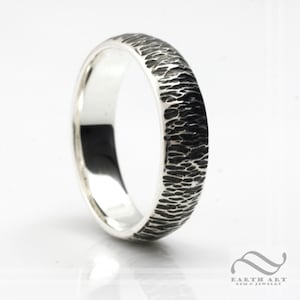 Sterling 7mm Wide Bark Ring or wedding band