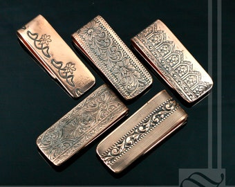 Patterned Mini Money Clip - Solid Copper 1 3/4" x 3/4" with 5 patterns available